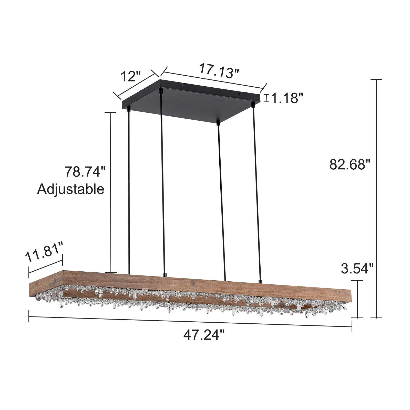 Glowlings 1-Light Modern 47"Wide Rectangle Linear Irregular Crystal LED Wood Pendant Light