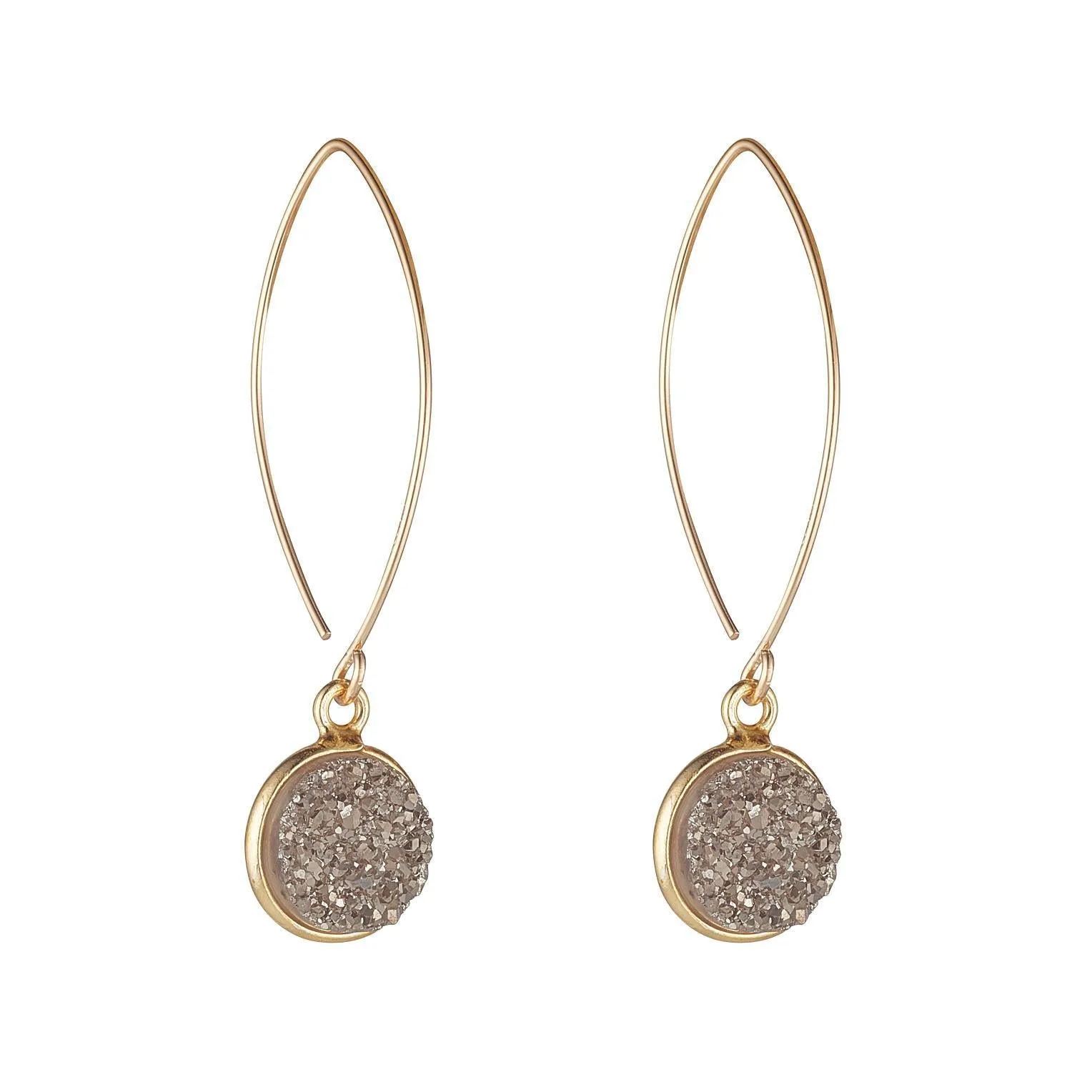 Gold Filled Druzy Quartz Open Oval Earrings