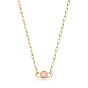 Gold Orb Rose Quartz Link Necklace
