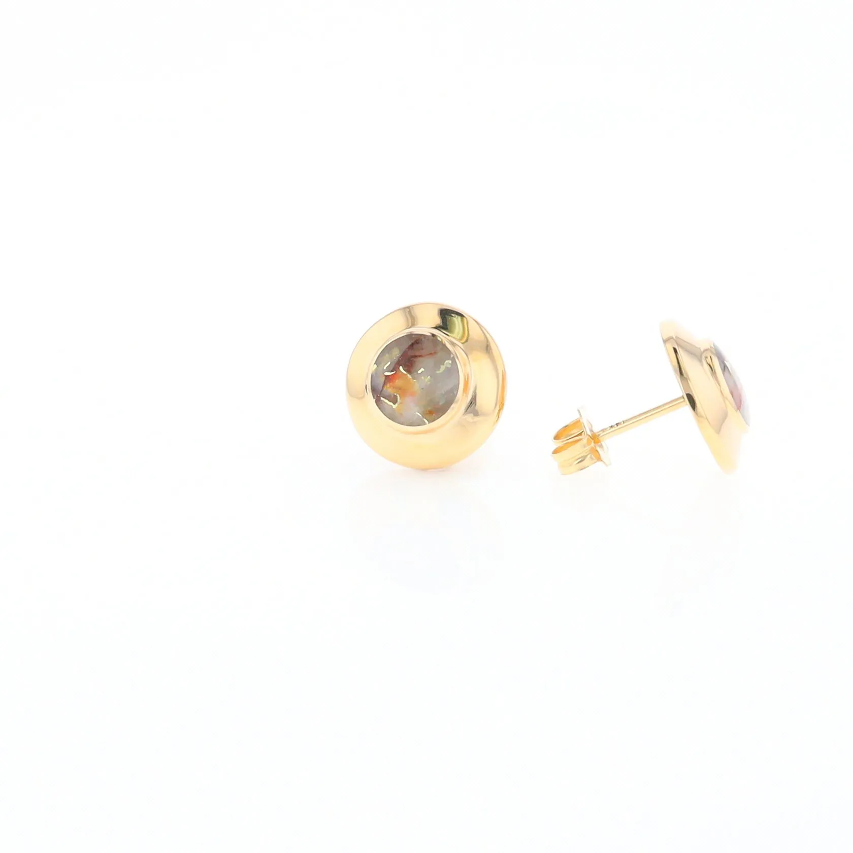 Gold Quartz Earrings Round Inlaid Design