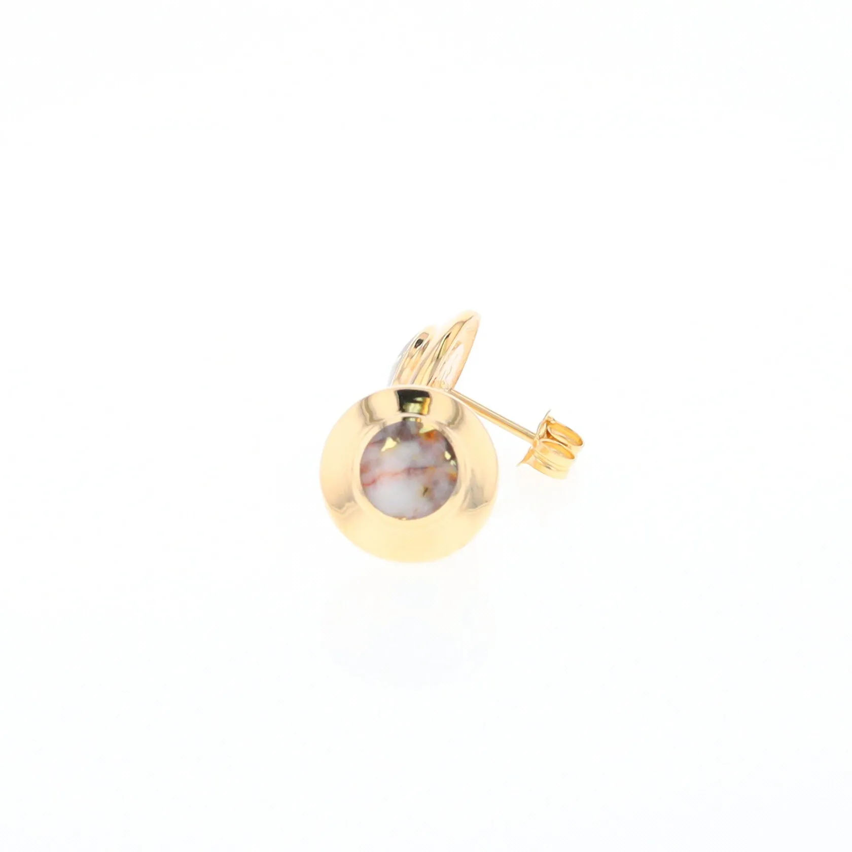 Gold Quartz Earrings Round Inlaid Design