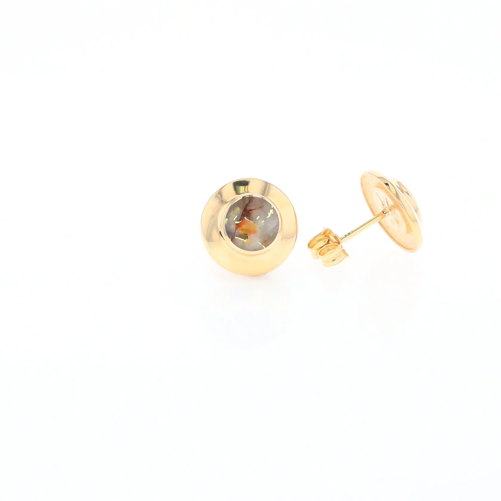 Gold Quartz Earrings Round Inlaid Design