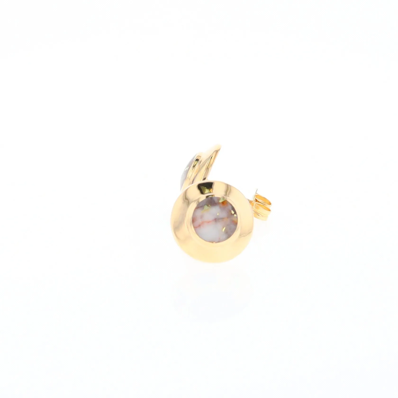 Gold Quartz Earrings Round Inlaid Design