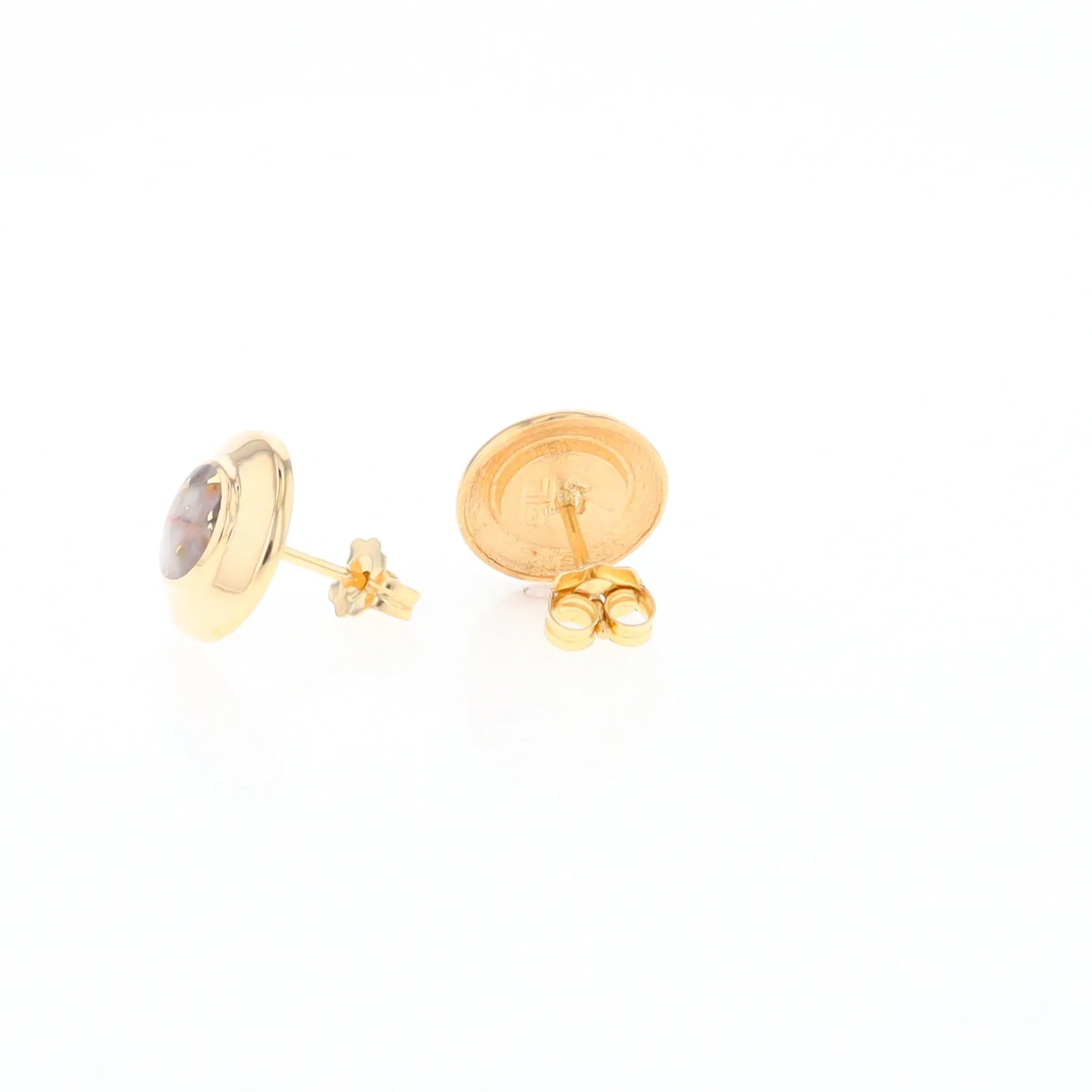 Gold Quartz Earrings Round Inlaid Design