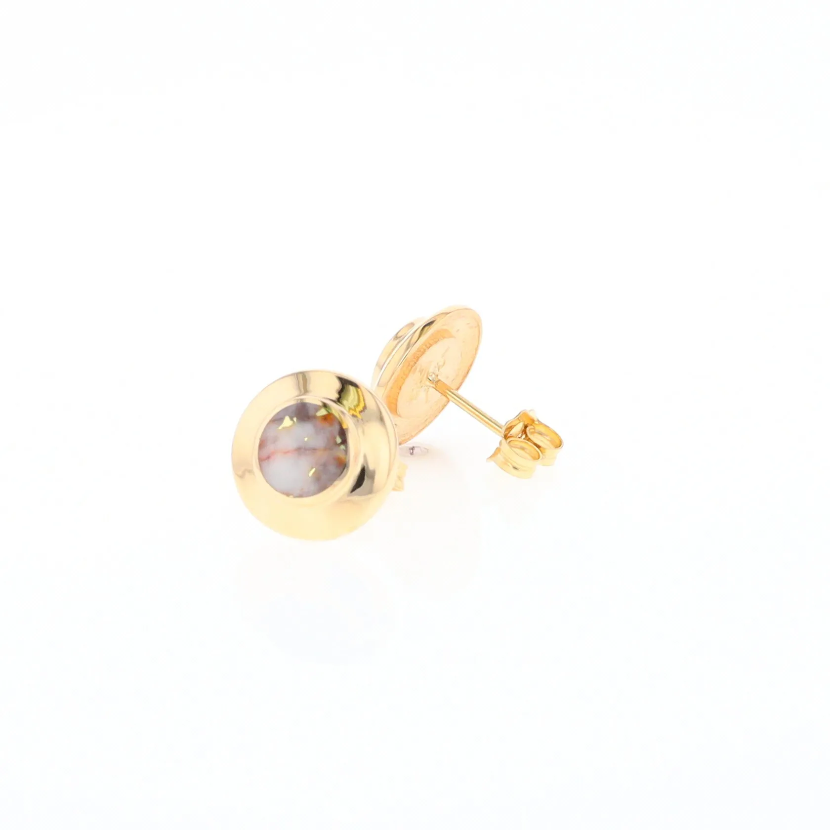 Gold Quartz Earrings Round Inlaid Design