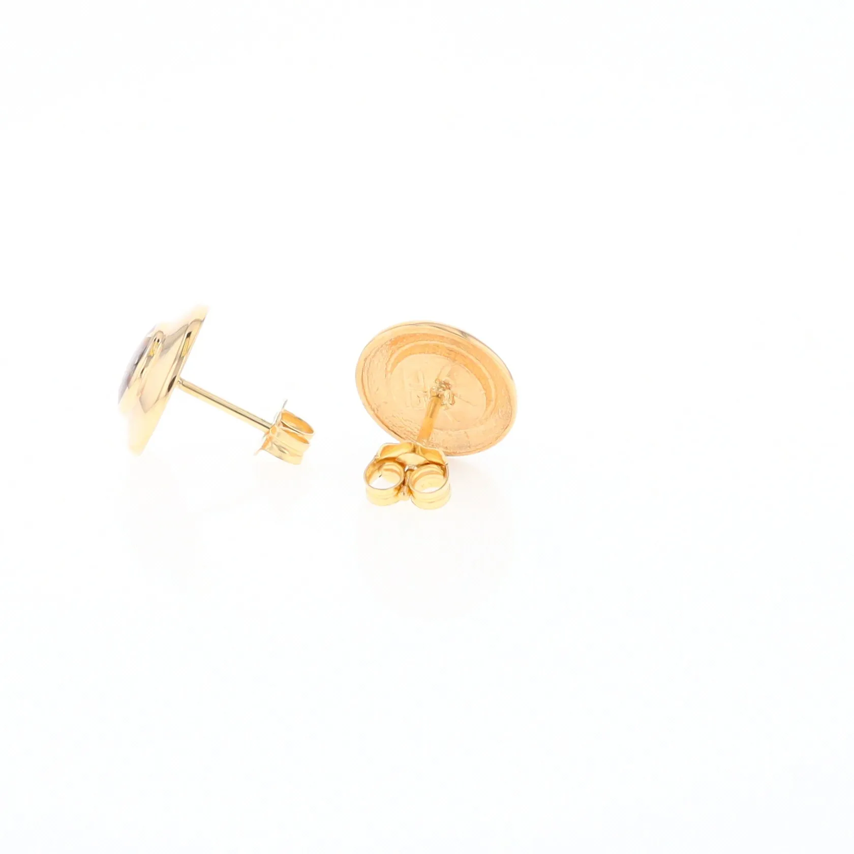 Gold Quartz Earrings Round Inlaid Design