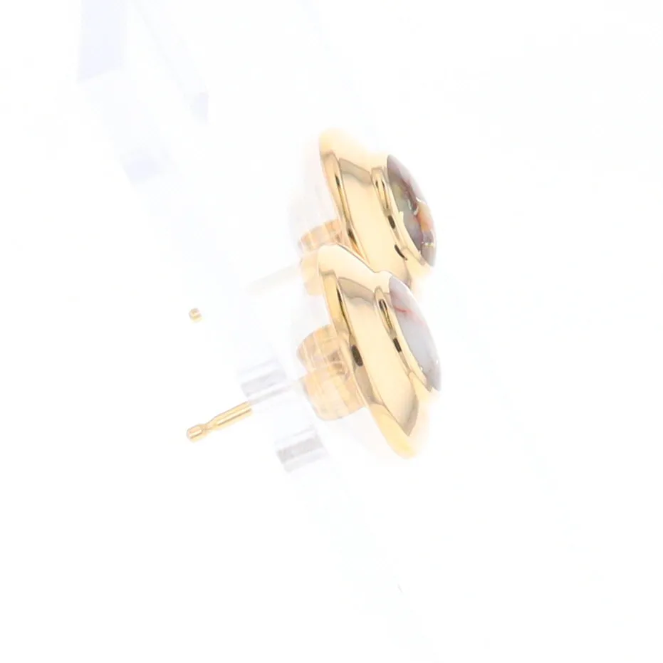 Gold Quartz Earrings Round Inlaid Design