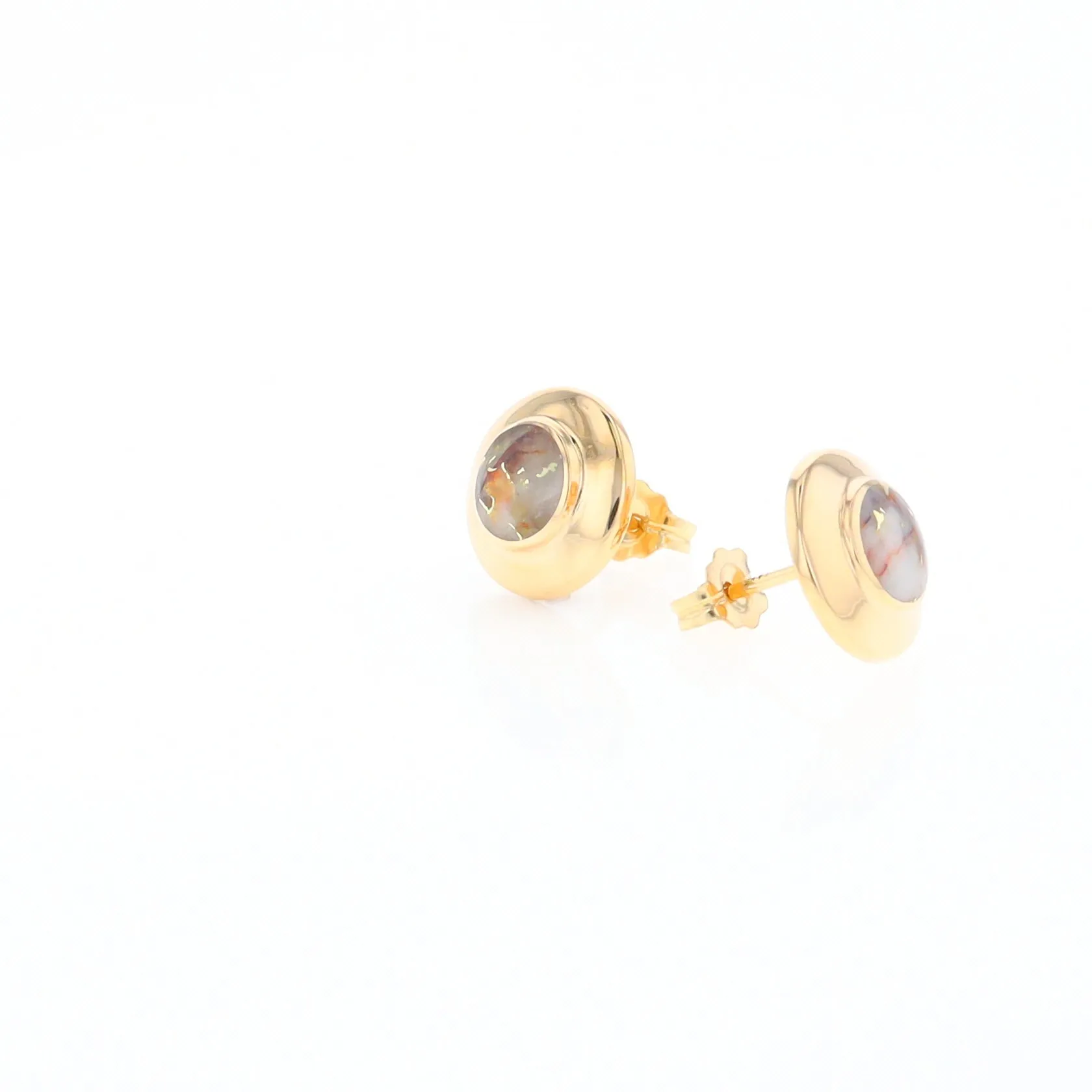 Gold Quartz Earrings Round Inlaid Design