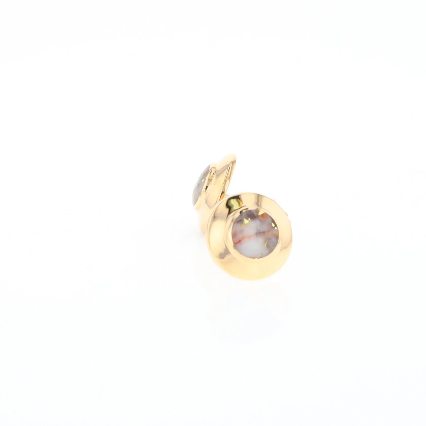 Gold Quartz Earrings Round Inlaid Design