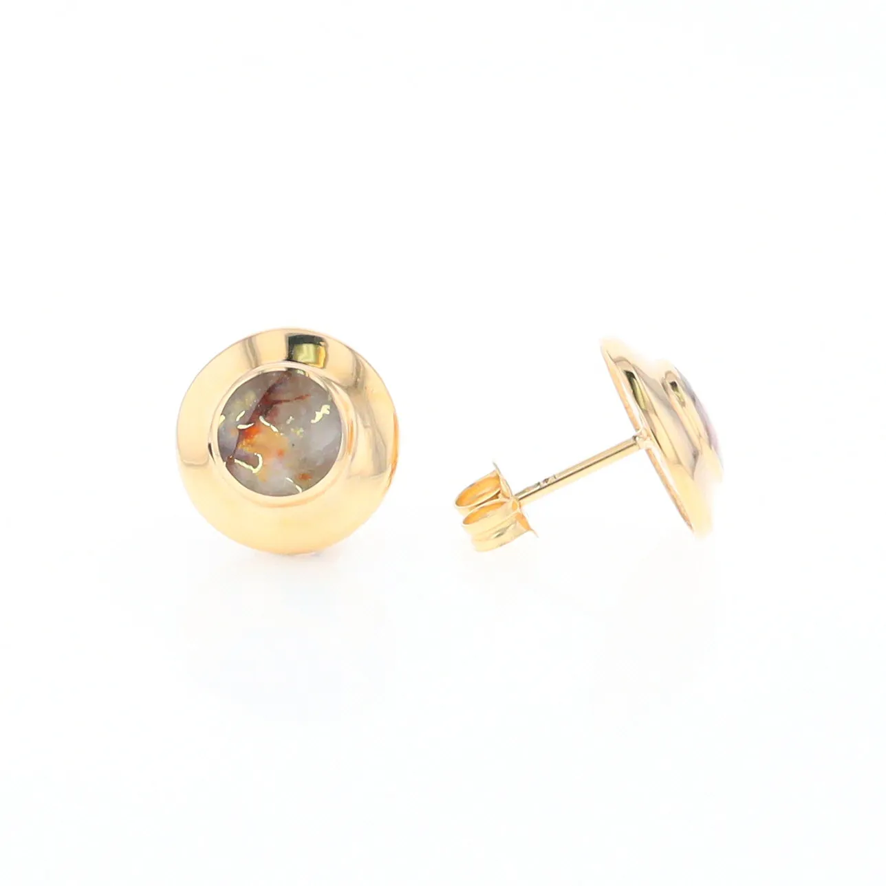 Gold Quartz Earrings Round Inlaid Design