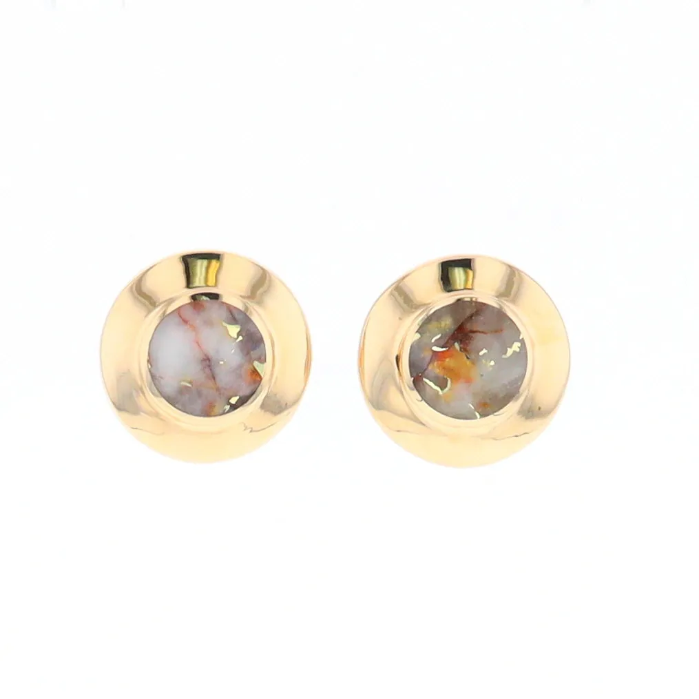 Gold Quartz Earrings Round Inlaid Design