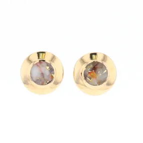 Gold Quartz Earrings Round Inlaid Design
