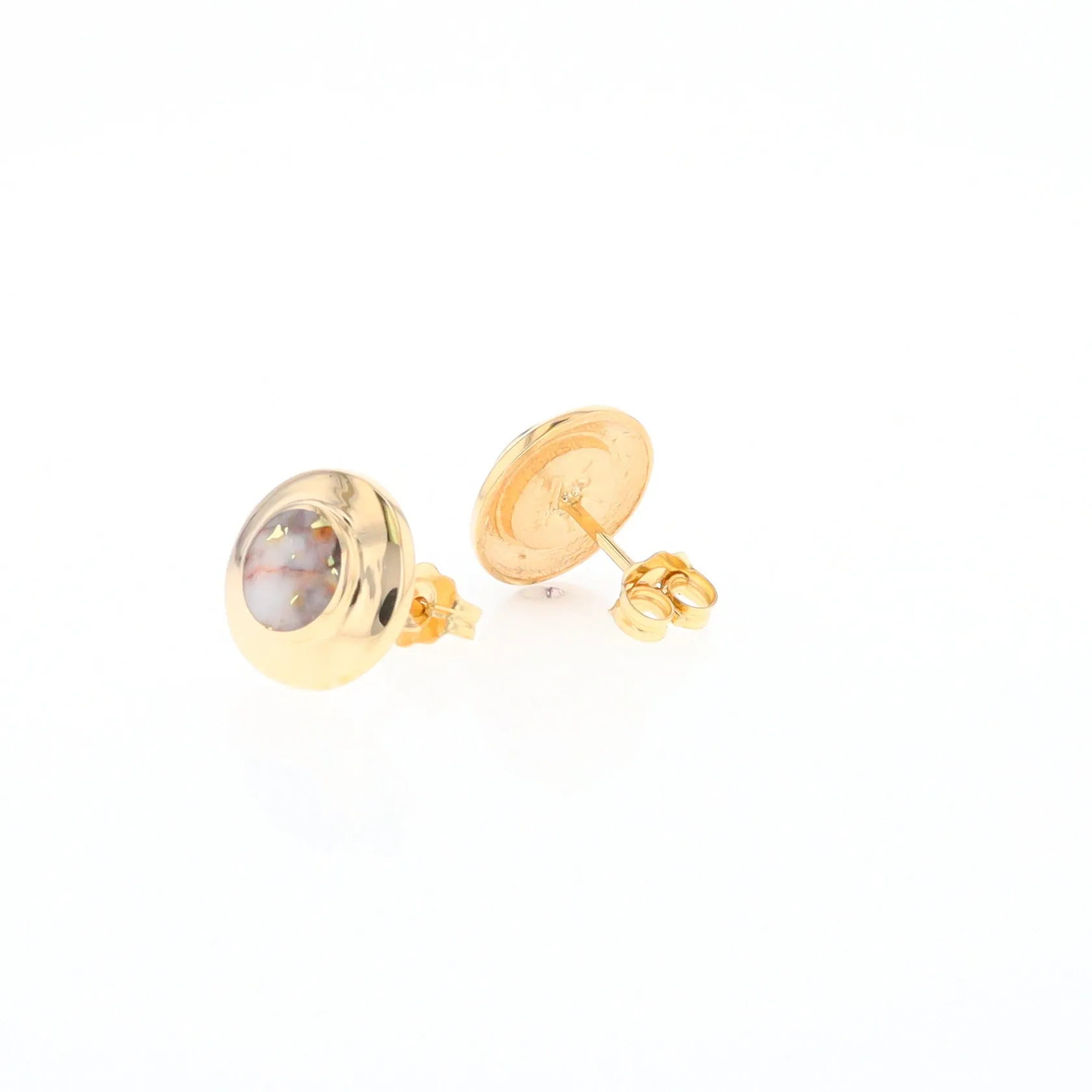 Gold Quartz Earrings Round Inlaid Design