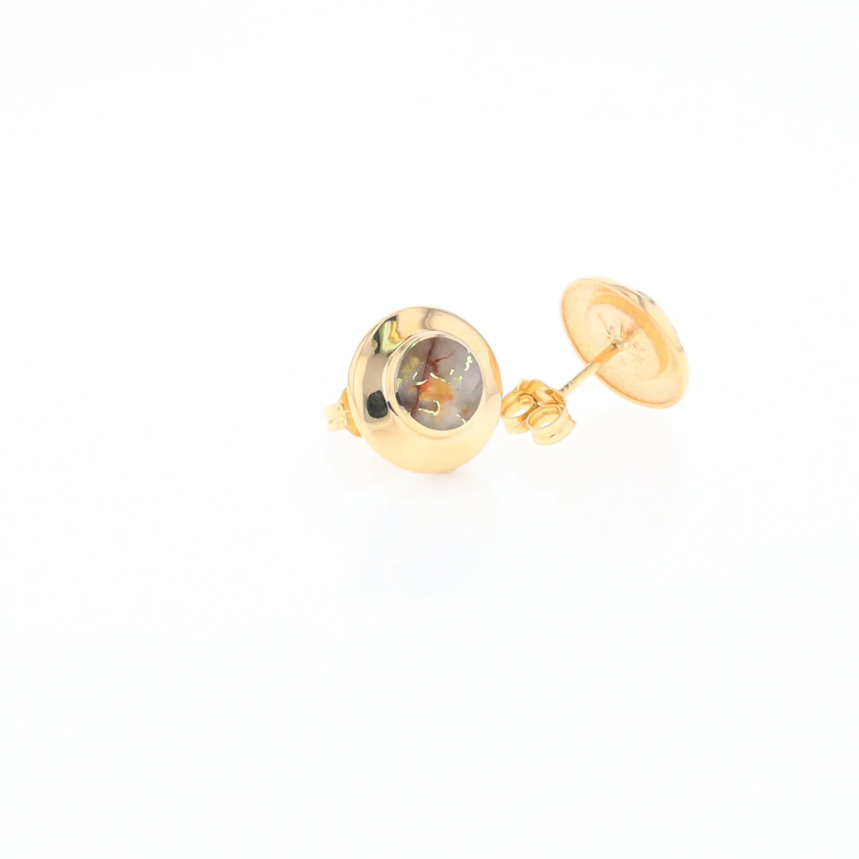 Gold Quartz Earrings Round Inlaid Design