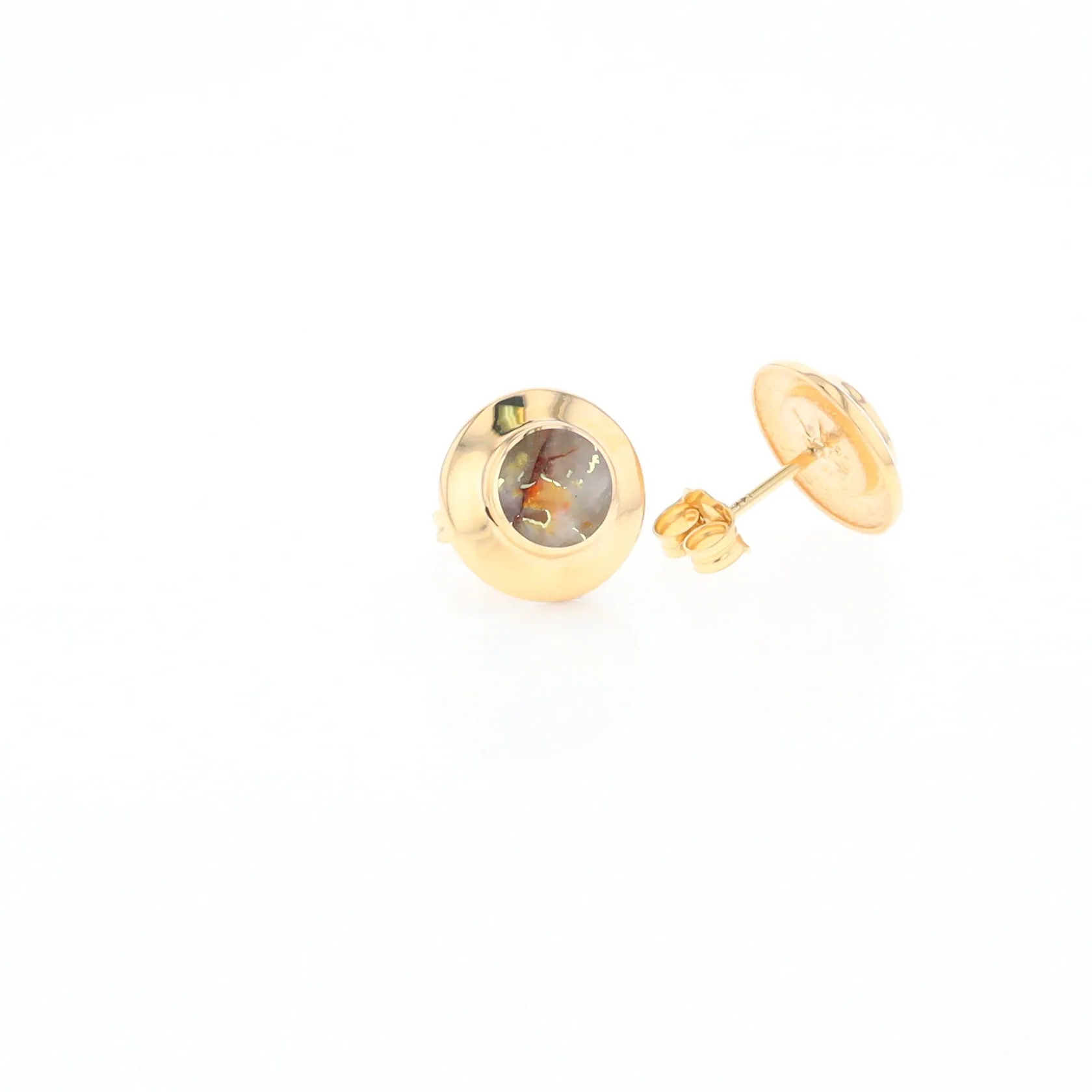 Gold Quartz Earrings Round Inlaid Design