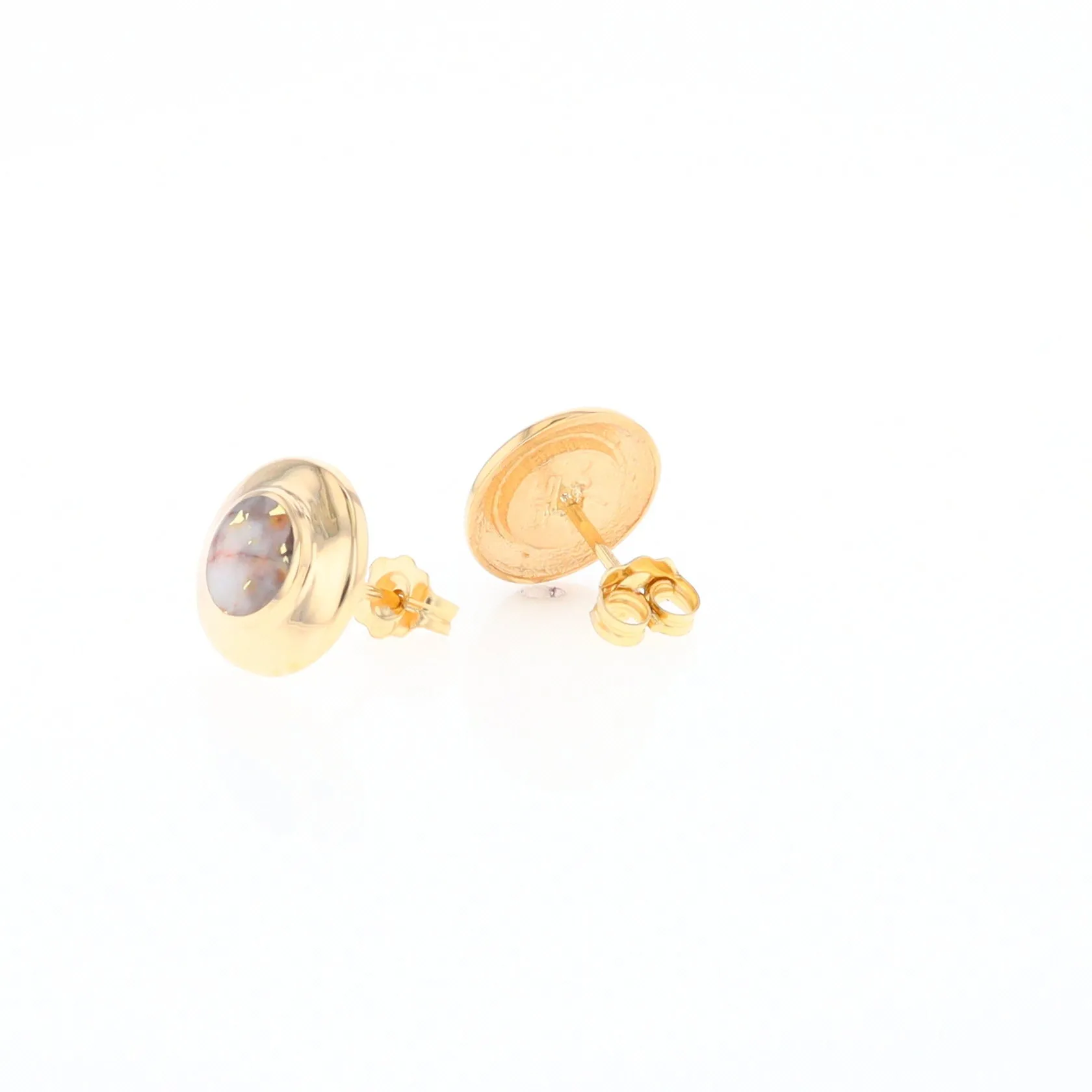 Gold Quartz Earrings Round Inlaid Design