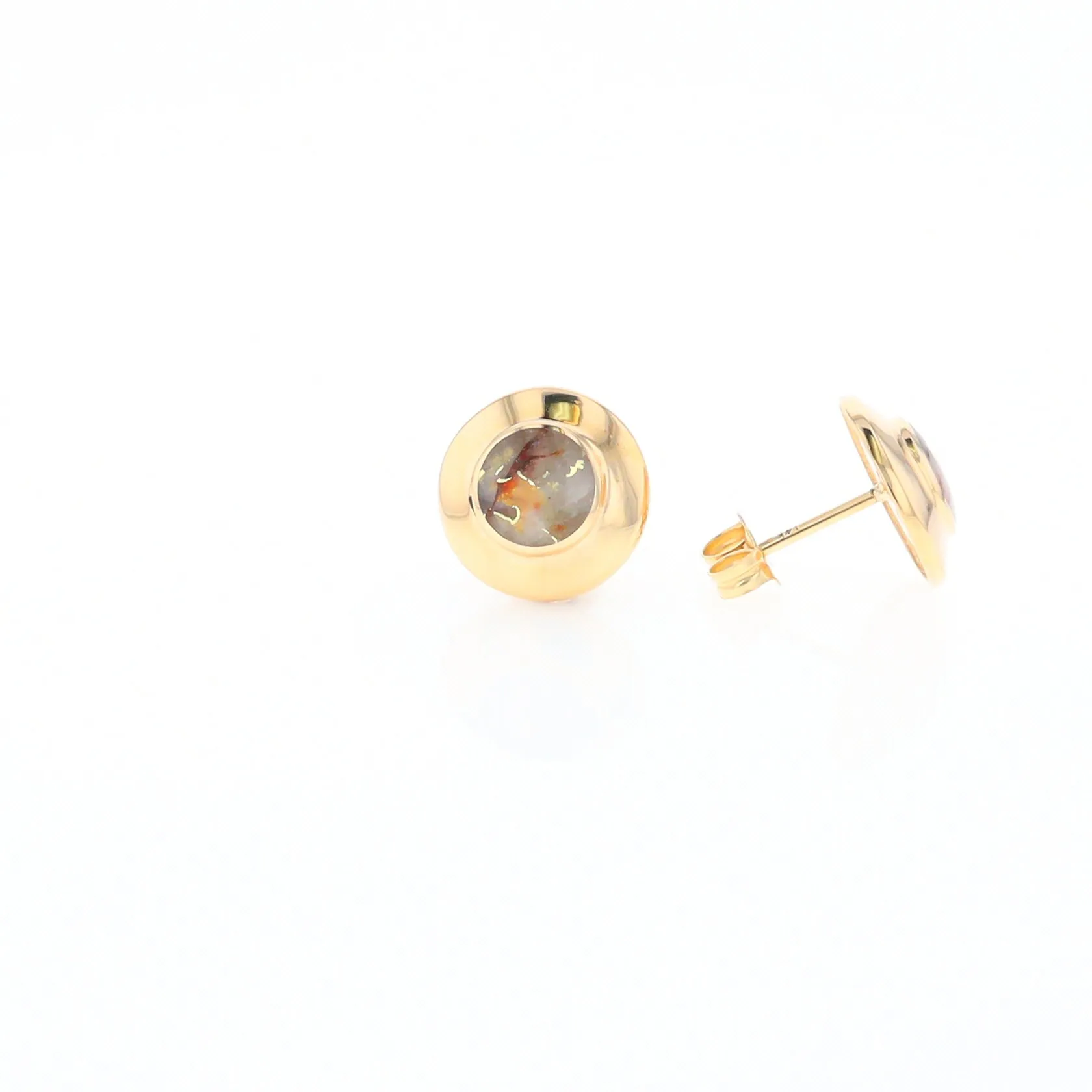 Gold Quartz Earrings Round Inlaid Design