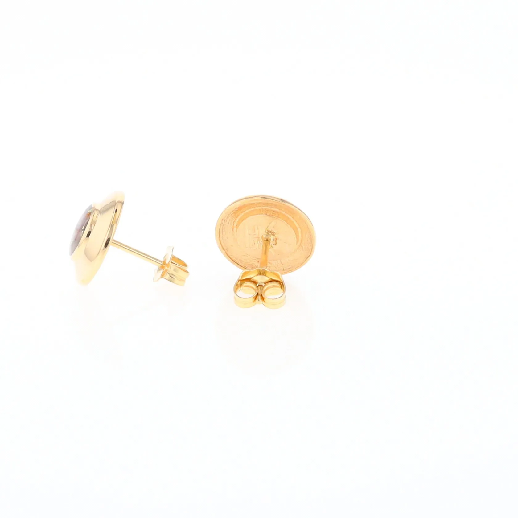 Gold Quartz Earrings Round Inlaid Design
