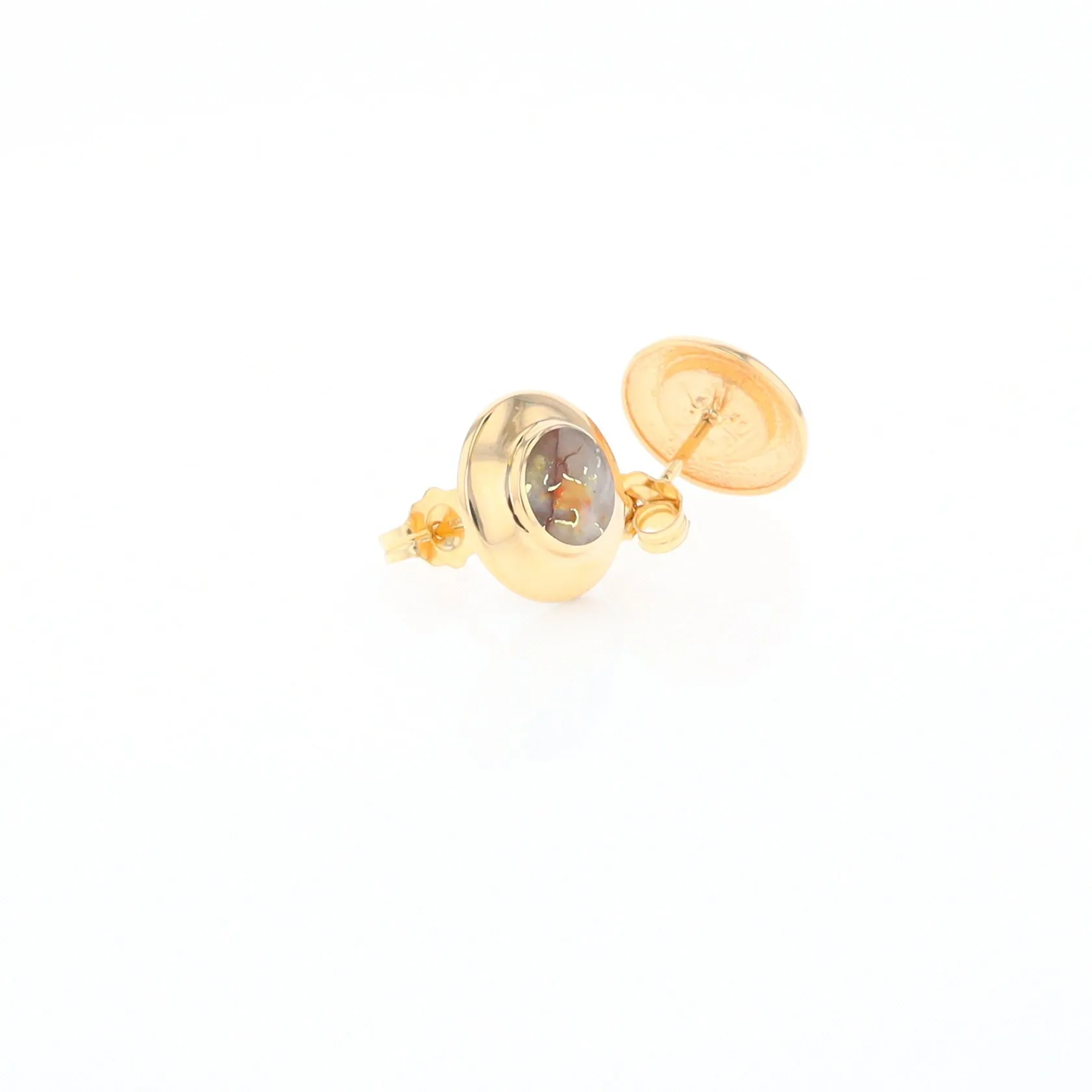 Gold Quartz Earrings Round Inlaid Design