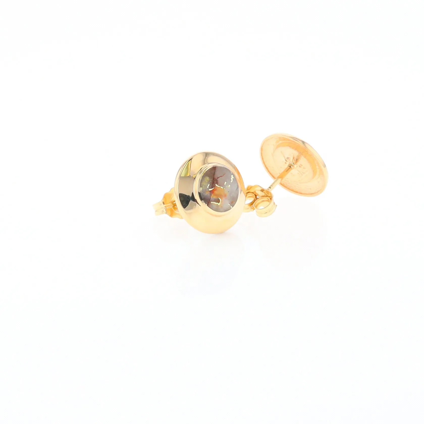 Gold Quartz Earrings Round Inlaid Design