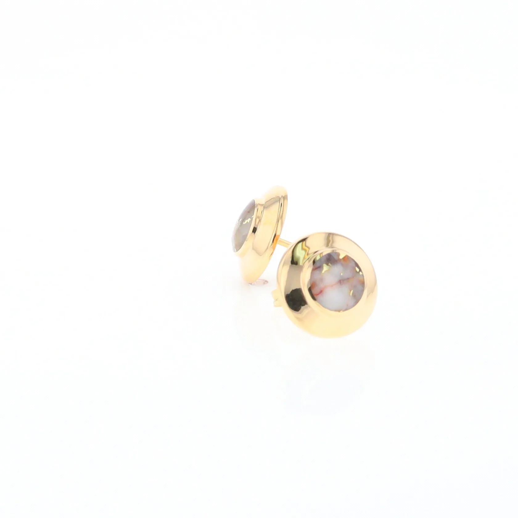 Gold Quartz Earrings Round Inlaid Design