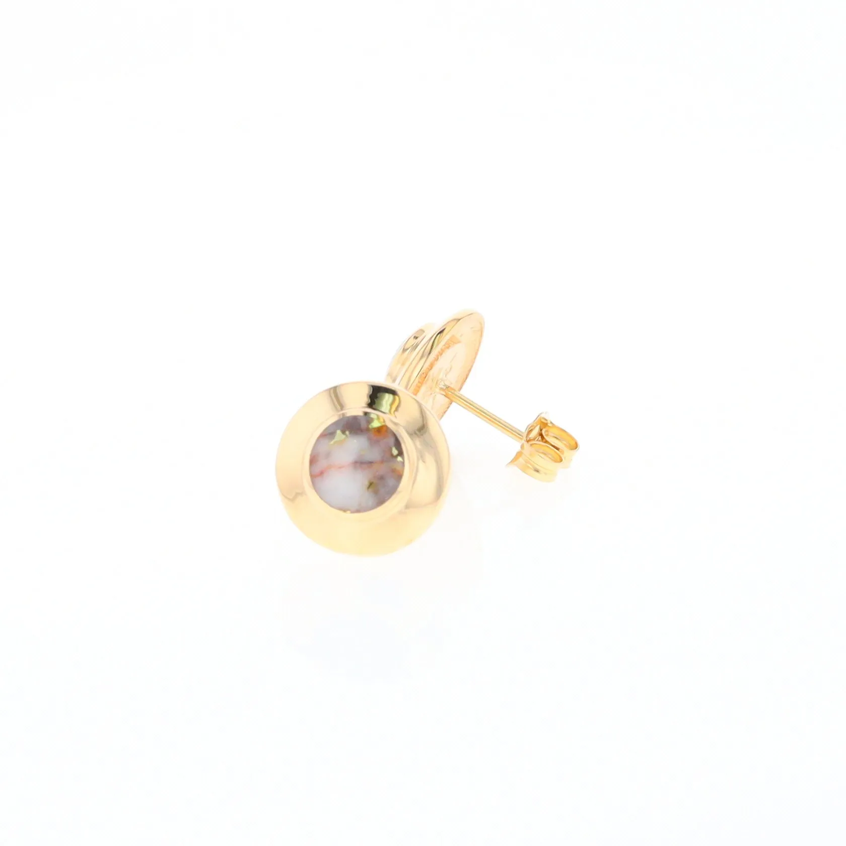 Gold Quartz Earrings Round Inlaid Design