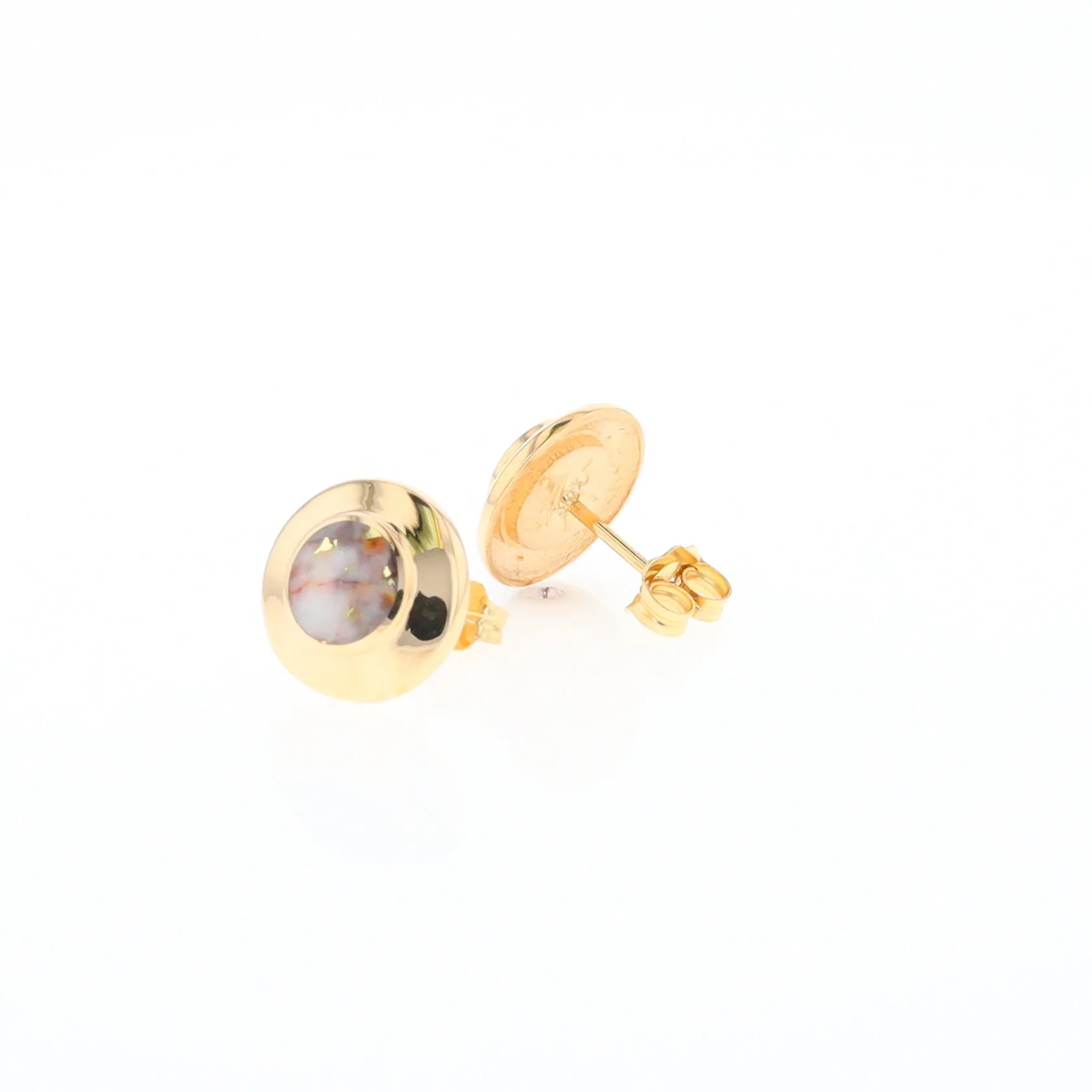 Gold Quartz Earrings Round Inlaid Design