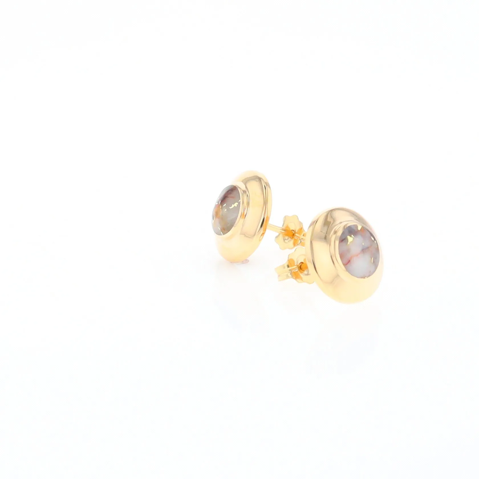 Gold Quartz Earrings Round Inlaid Design