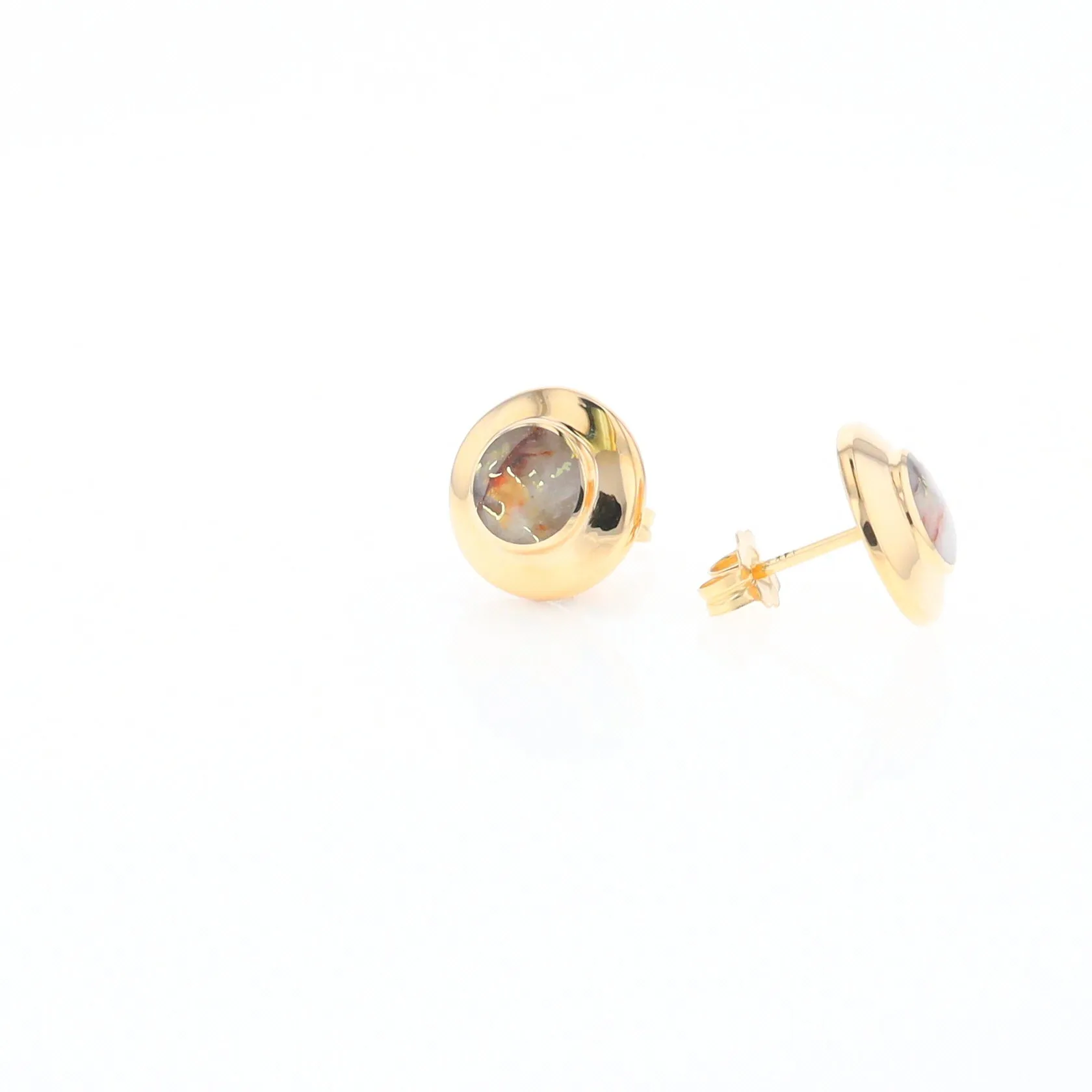 Gold Quartz Earrings Round Inlaid Design