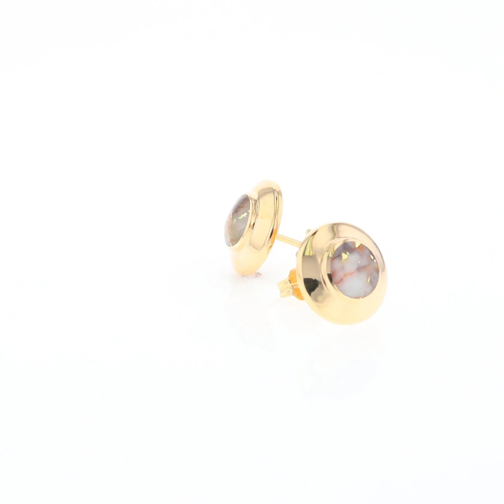 Gold Quartz Earrings Round Inlaid Design