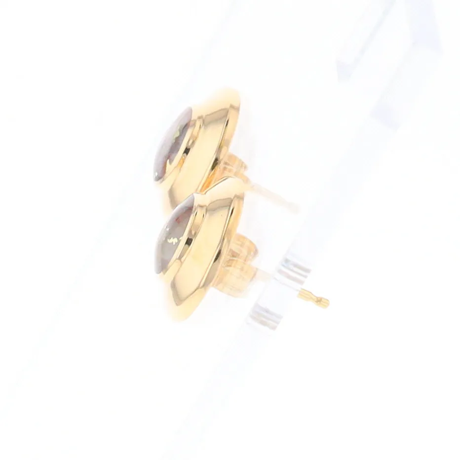 Gold Quartz Earrings Round Inlaid Design