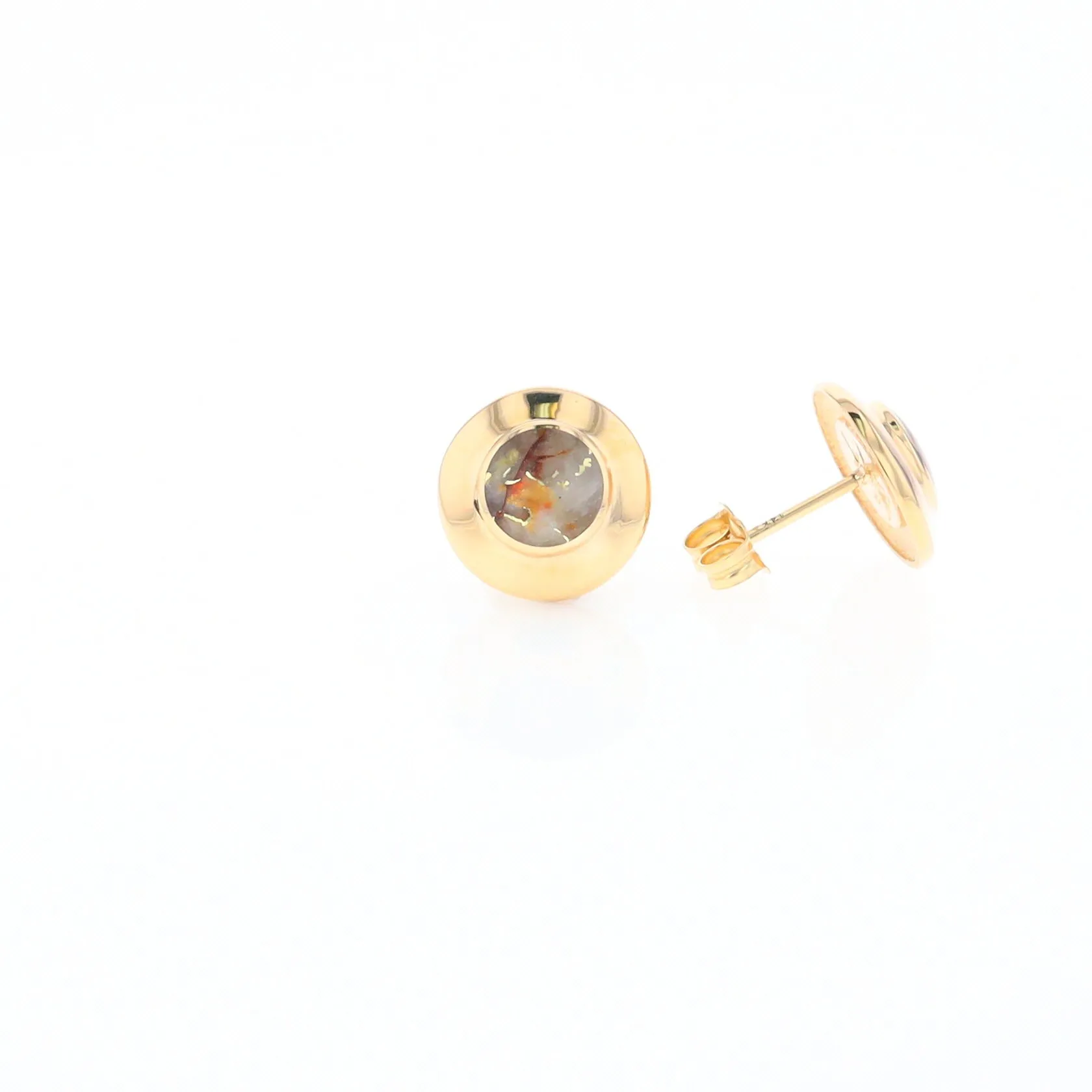 Gold Quartz Earrings Round Inlaid Design