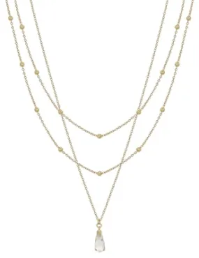 Gold Triple Layered Chain with Clear Teardrop Crystal 16"-18" Necklace