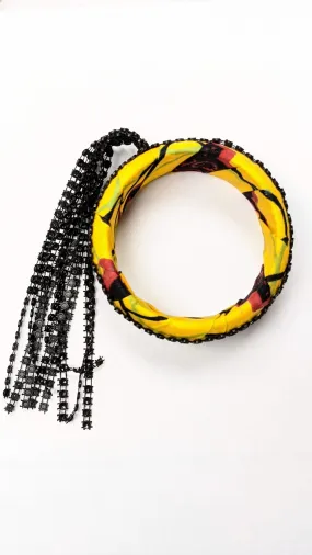 Golden Yellow Black Red African Print Bangle-DPJ390BL