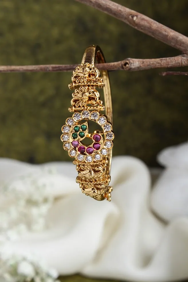 Goldtone Multistone Peacock Kada ( Single Pc)