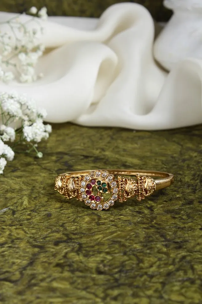 Goldtone Multistone Peacock Kada ( Single Pc)