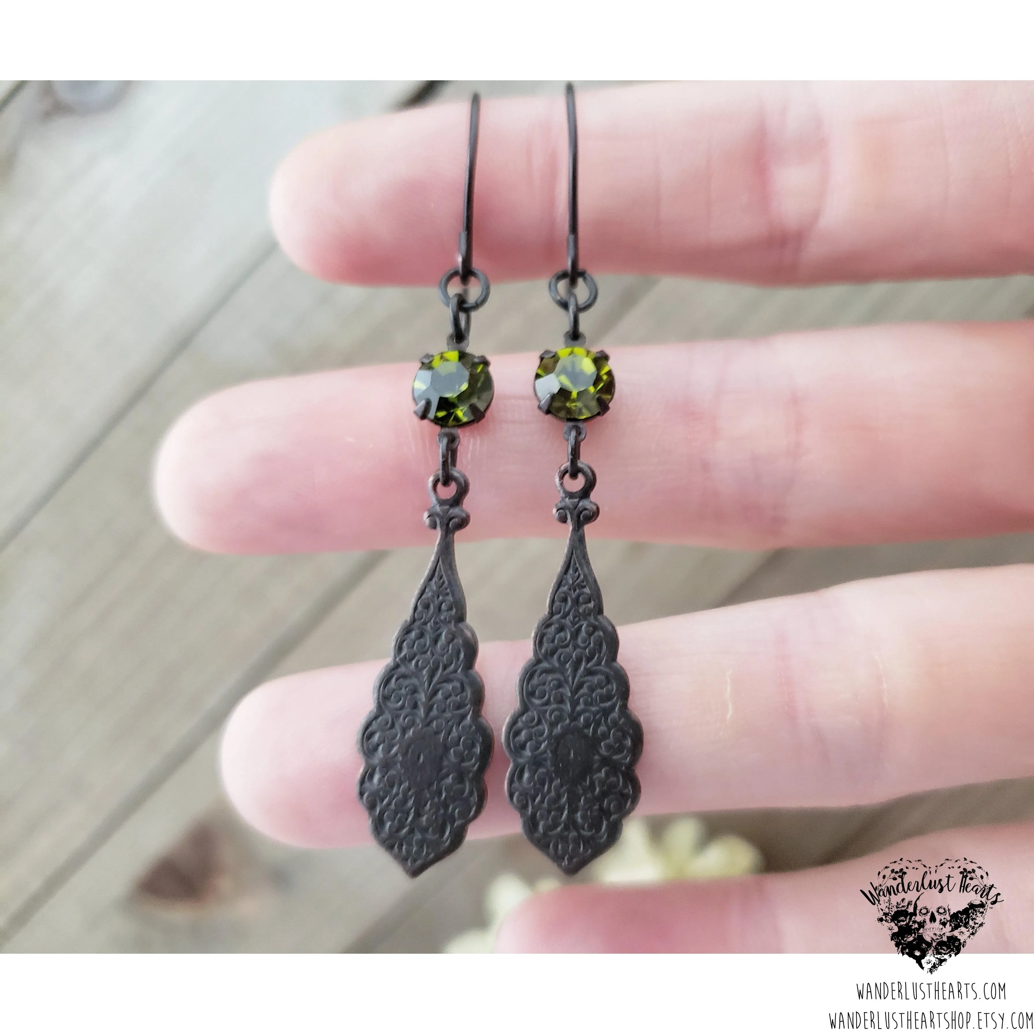 Gothic Olive crystal earrings