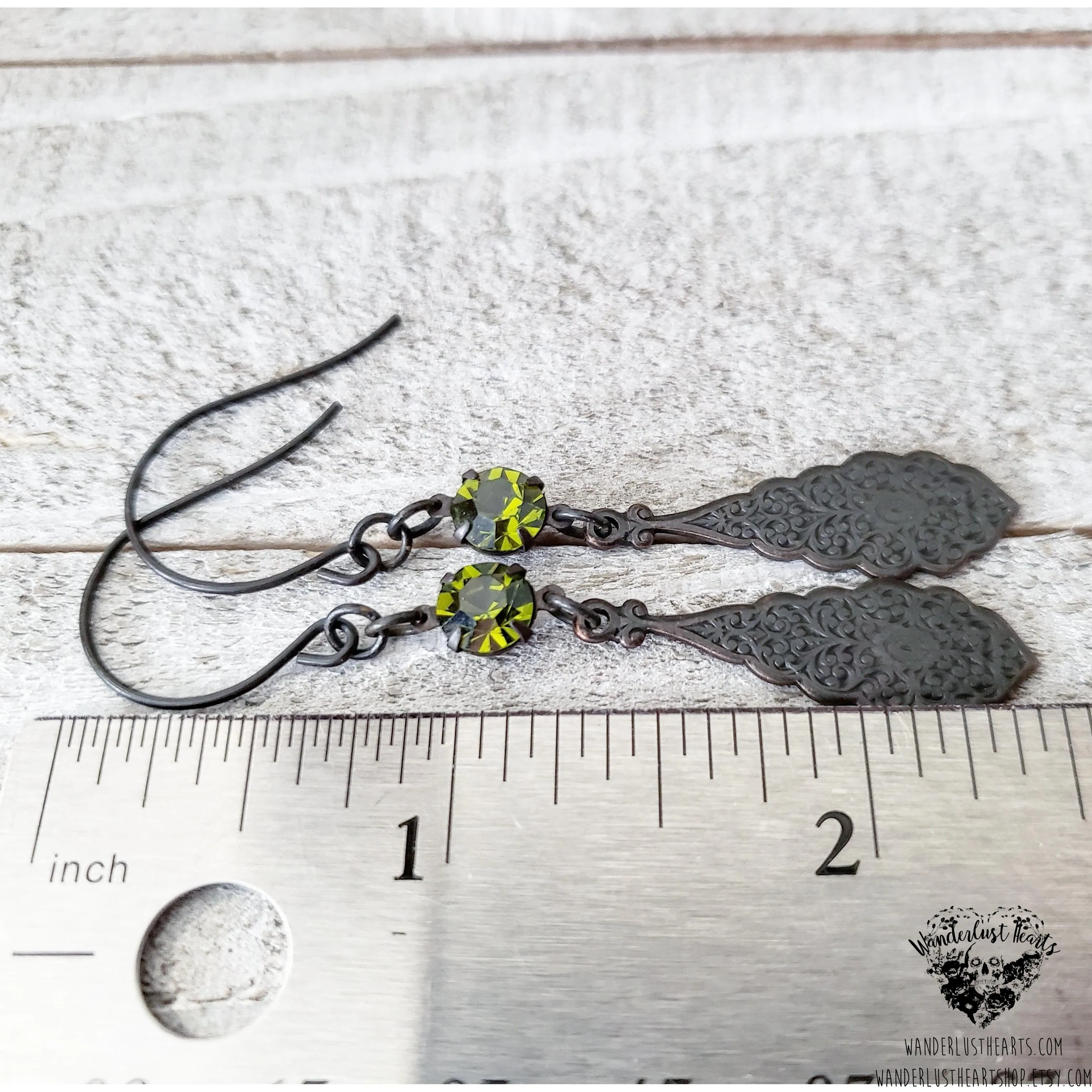 Gothic Olive crystal earrings