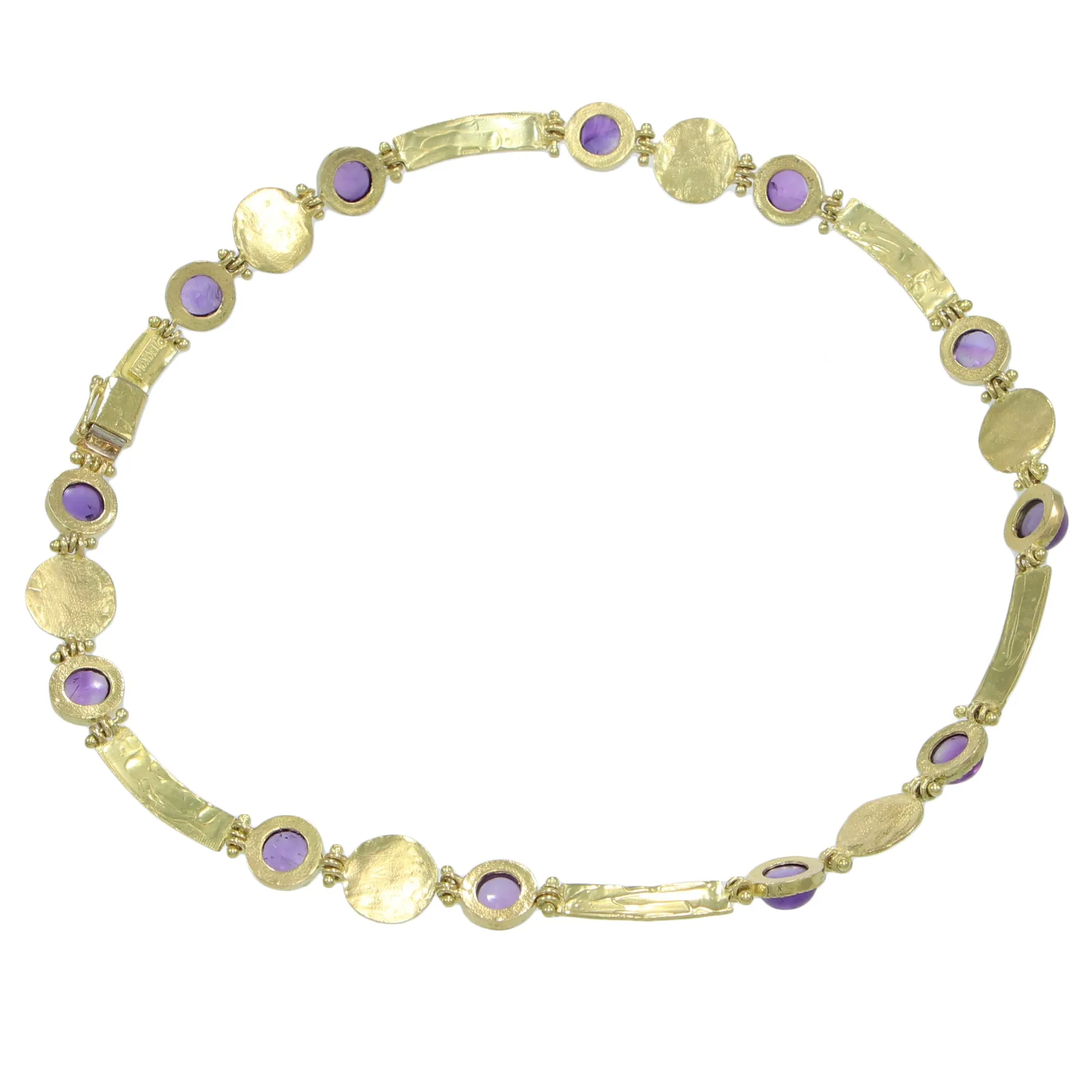 Greek Coin Cabochon Amethyst Necklace 18k Yellow Gold Engraved Vintage Antique