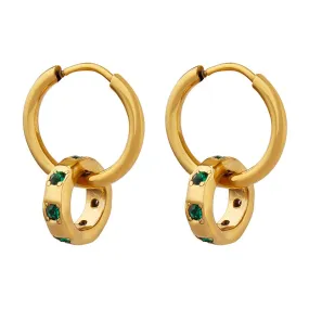 Green Zircon Inlaid Ring Pendant Earrings Set in Titanium Steel
