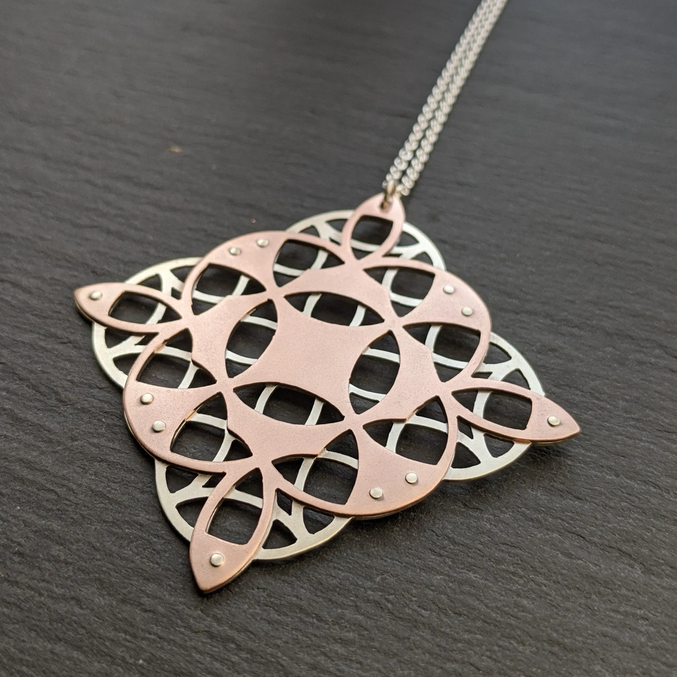 Handcut Geometric Grid pendant - large