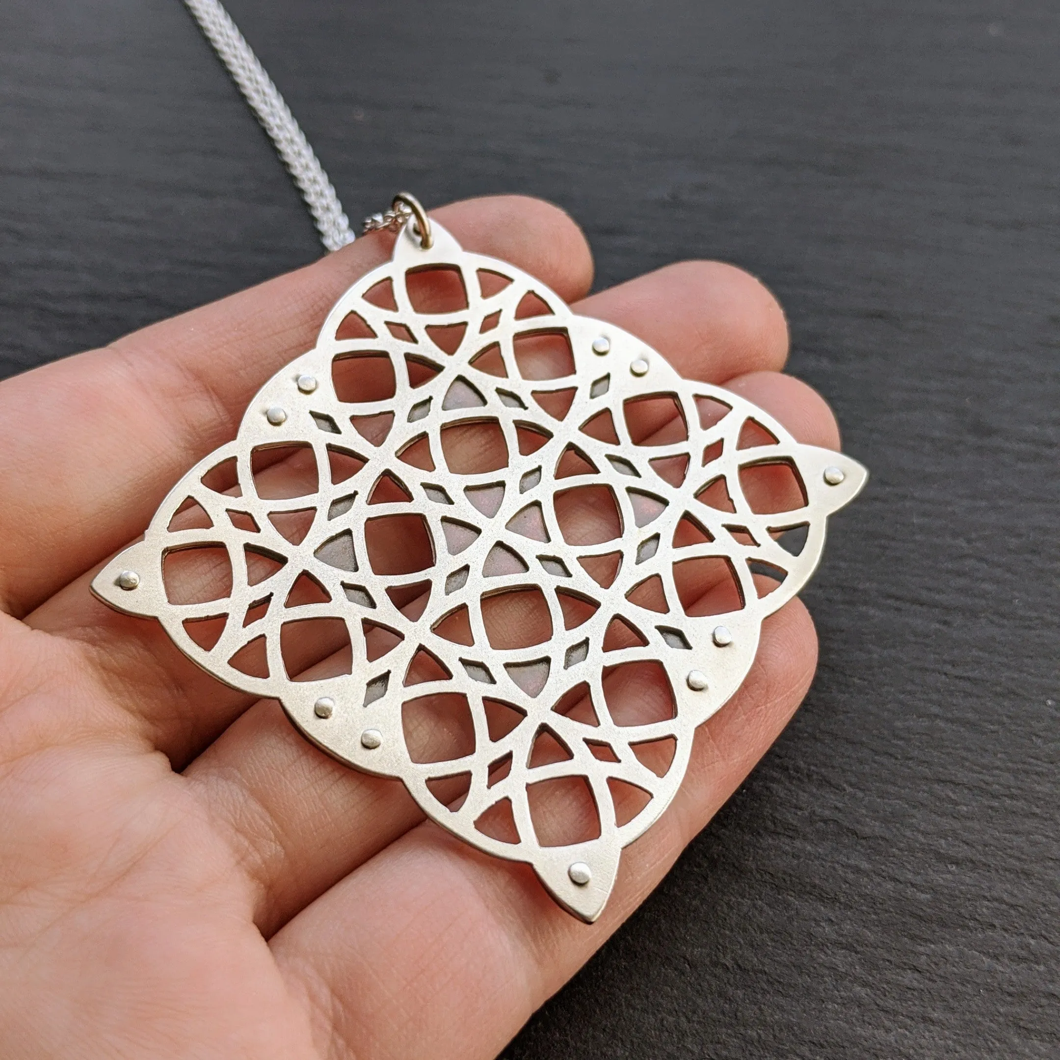 Handcut Geometric Grid pendant - large