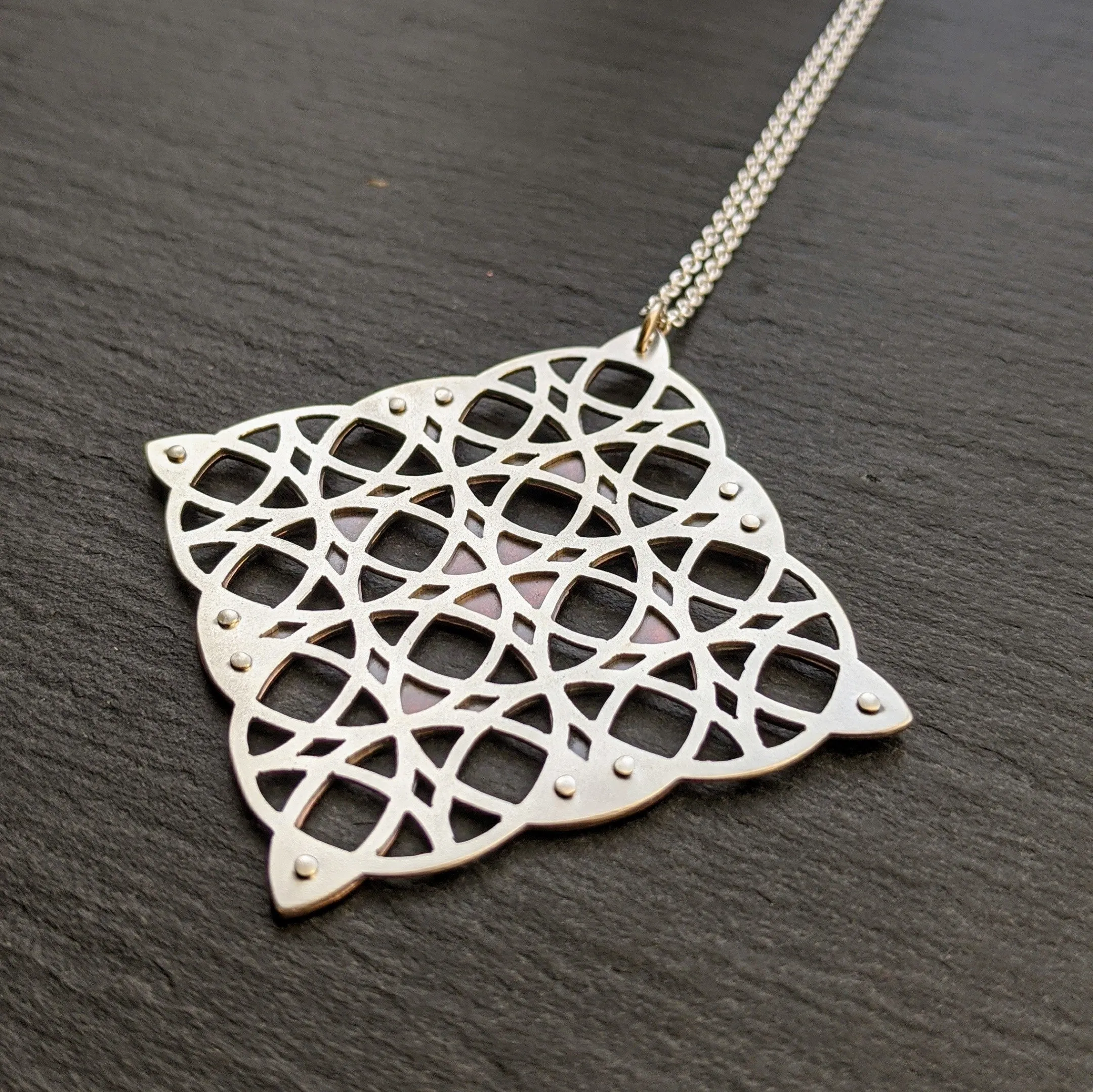 Handcut Geometric Grid pendant - large