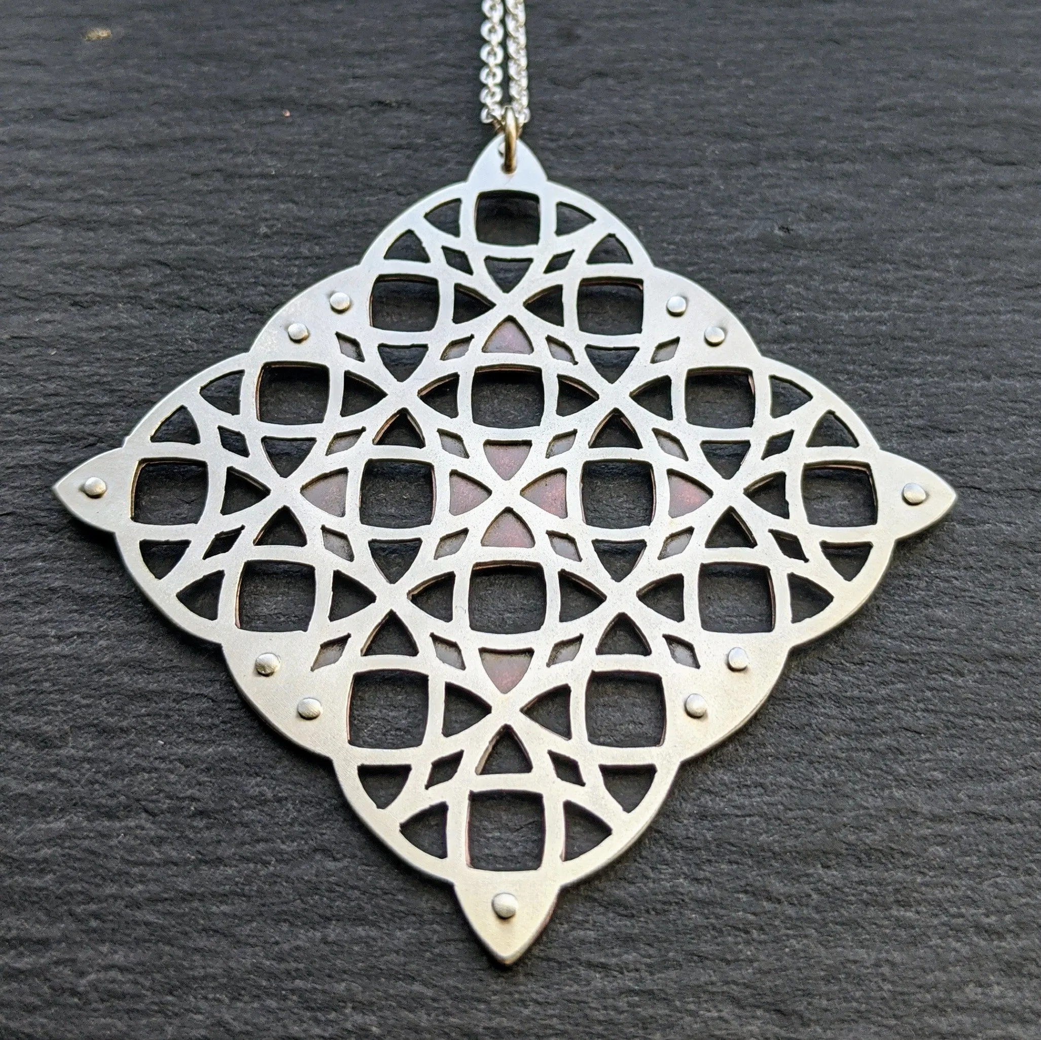 Handcut Geometric Grid pendant - large