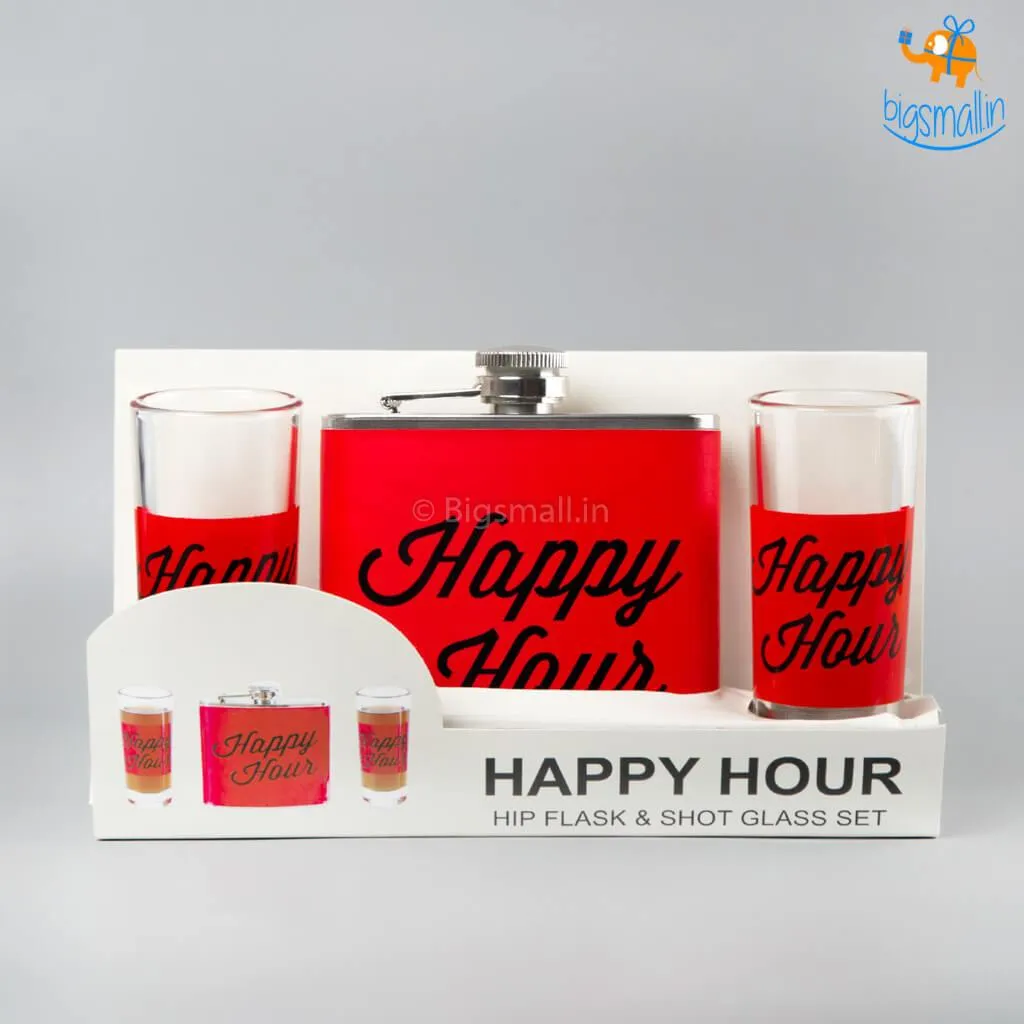 Happy Hour Flask and Shot Glasses Set