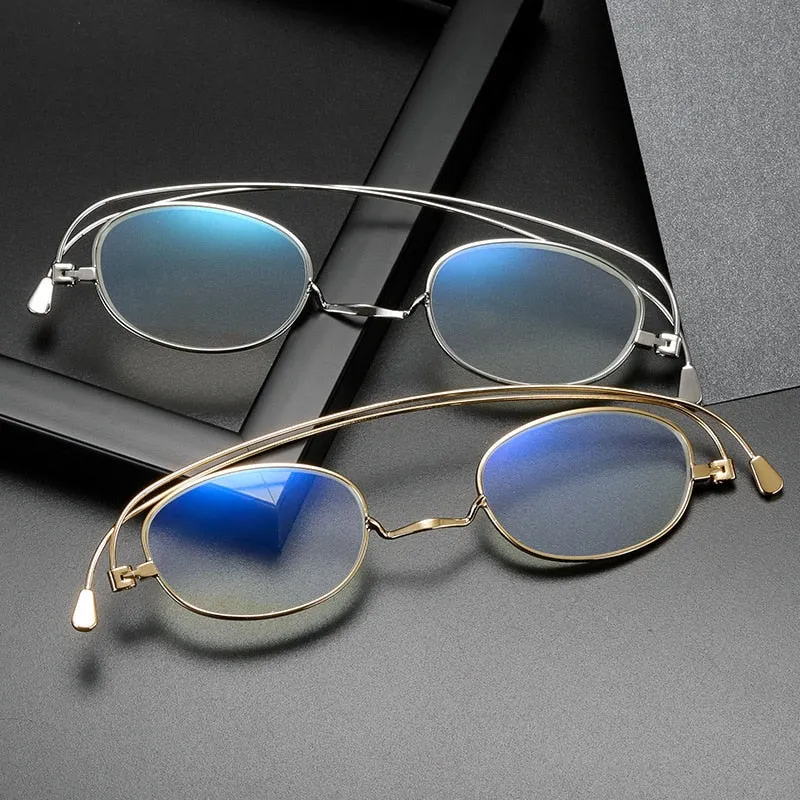 Hdcrafter Unisex Full Rim Round Oval Alloy Anti Blue Reading Glasses