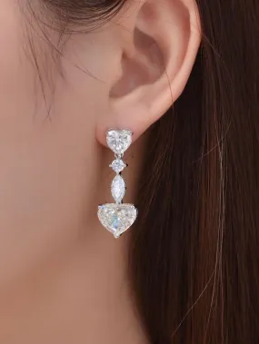 Heart Earrings 925 Sterling Silver Diamond Zircon Luxury Hypoallergenic Dangly Earrings
