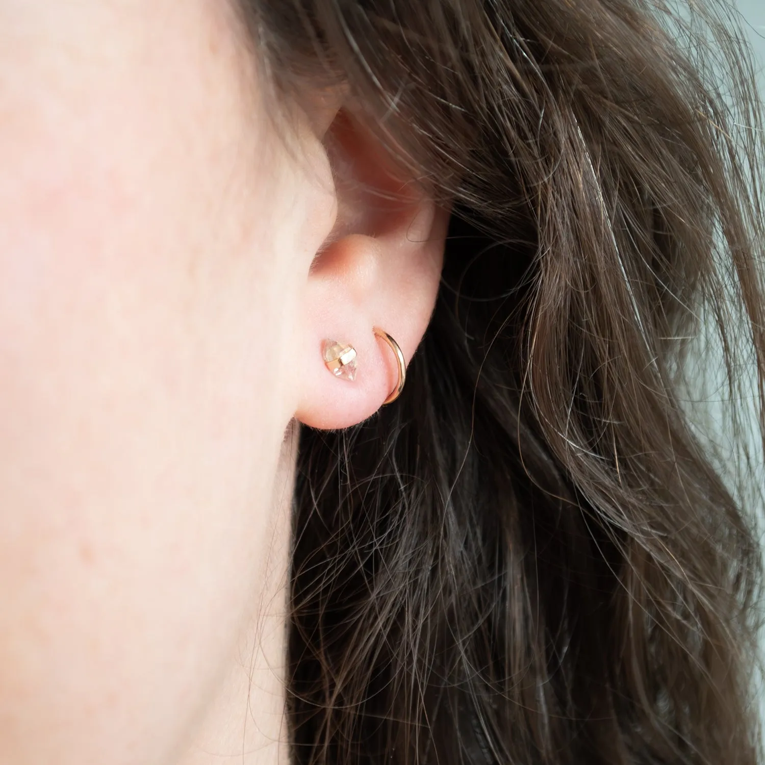 Herkimer Diamond and Yellow Gold Stud Earrings