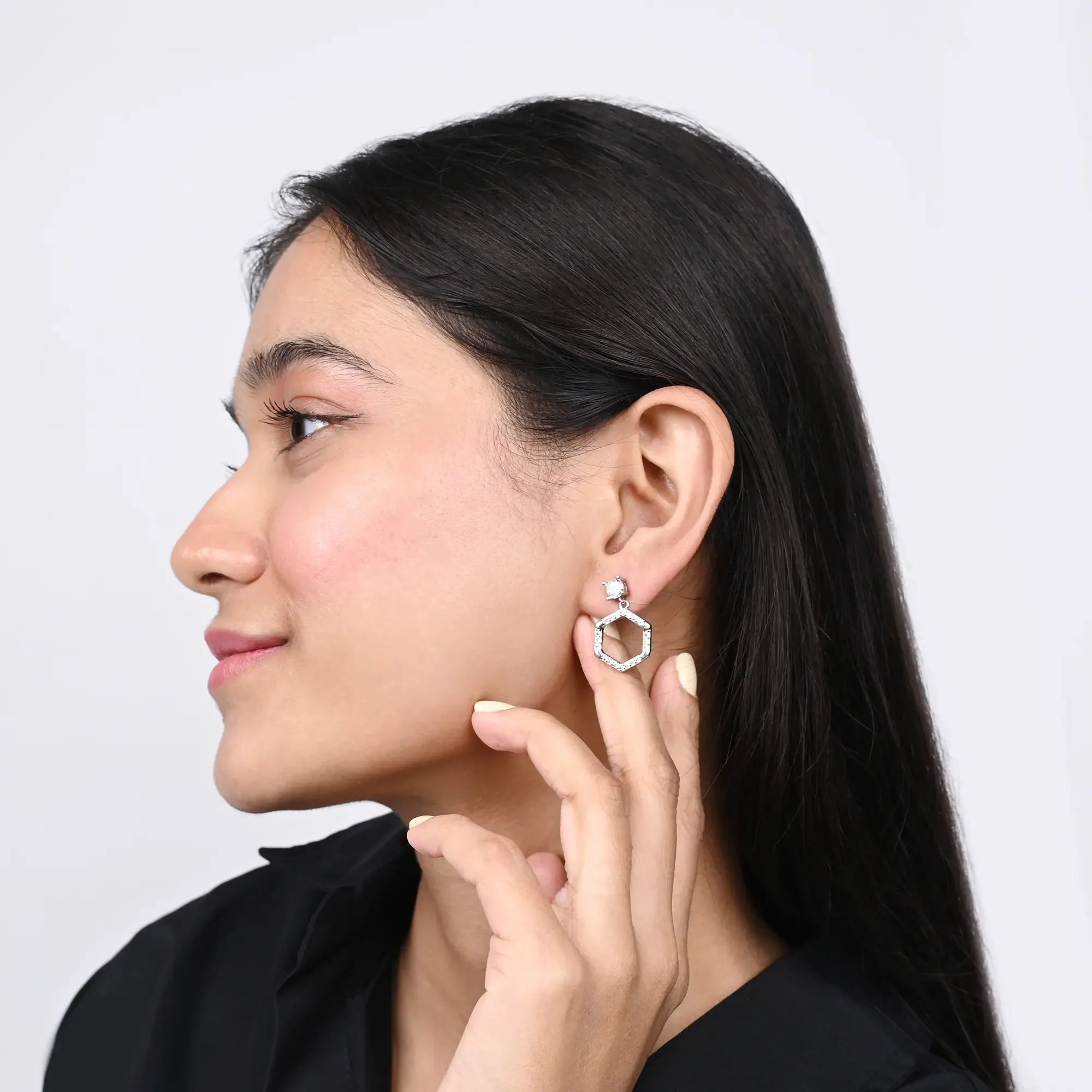 Hexagon CZ Dangle Earrings