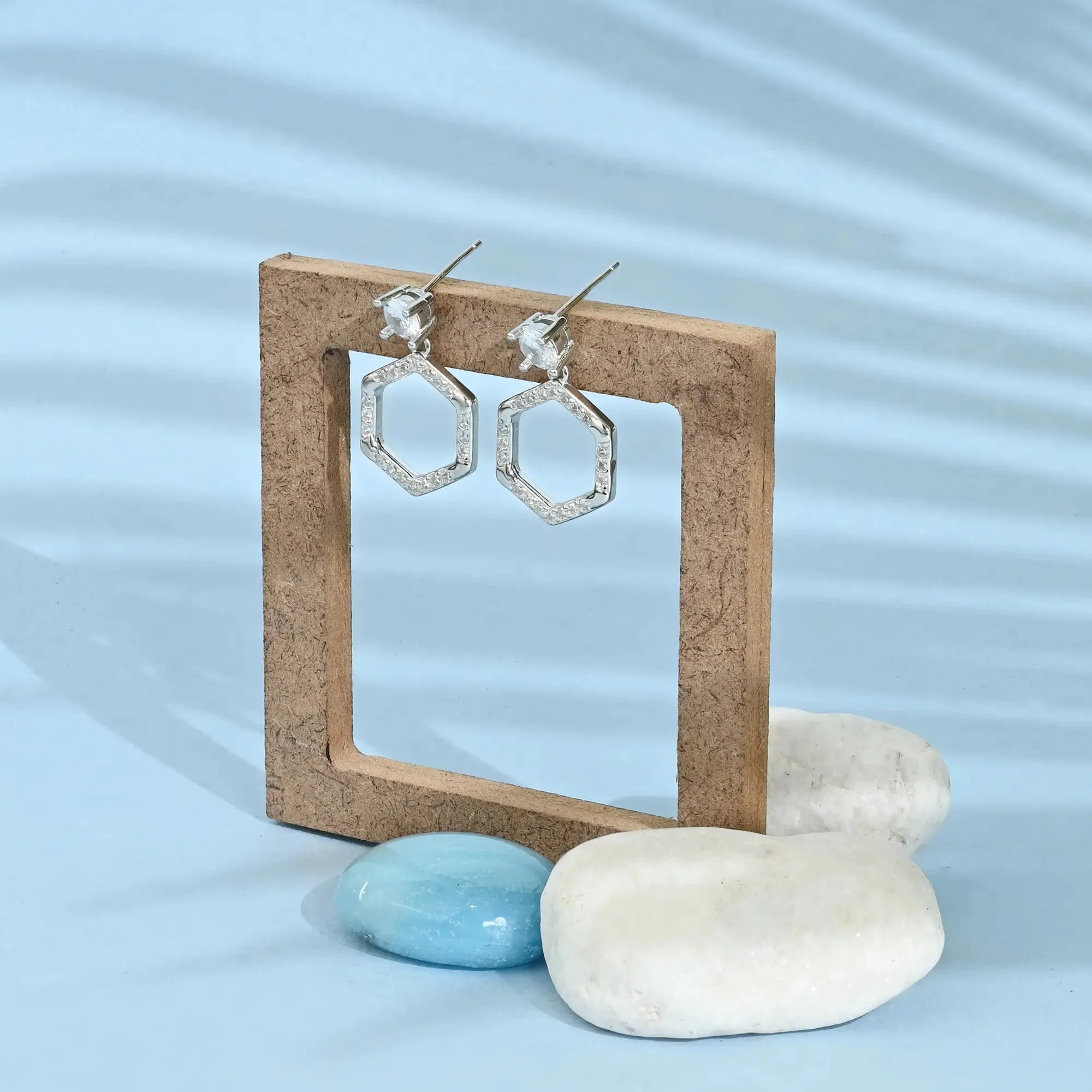 Hexagon CZ Dangle Earrings